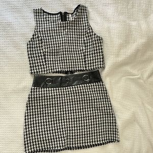 Free People two-piece mini dress, houndstooth with black belt. Size 6.